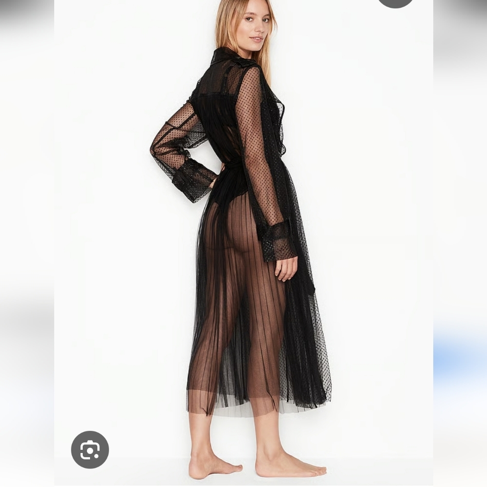 Victoria's Secret Black Sheer Shimmer Trench Dress/ Sexy Robe.